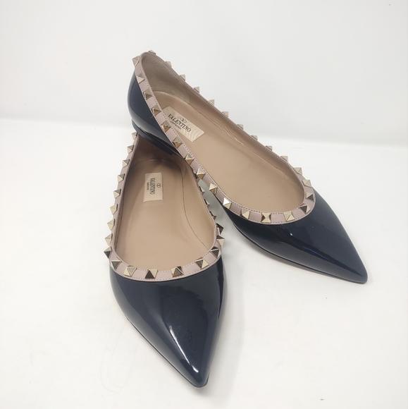Valentino Garavani Size 39 Rockstud ballet flats ballerinas black patent - Picture 7 of 11